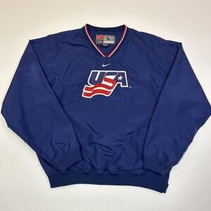 Team USA Hockey Jacket Mens Large Blue Nike Center Swoosh Pullover Windbreaker